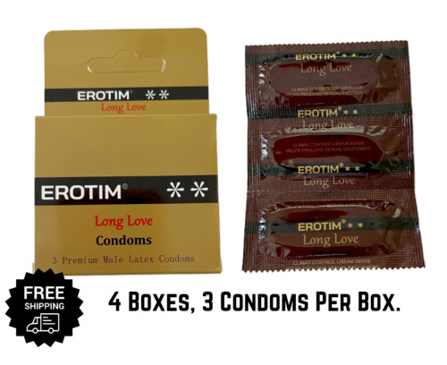 Erotim Long Love Climax Control Condoms Delay – Benzocaine Cream (12 Condoms)