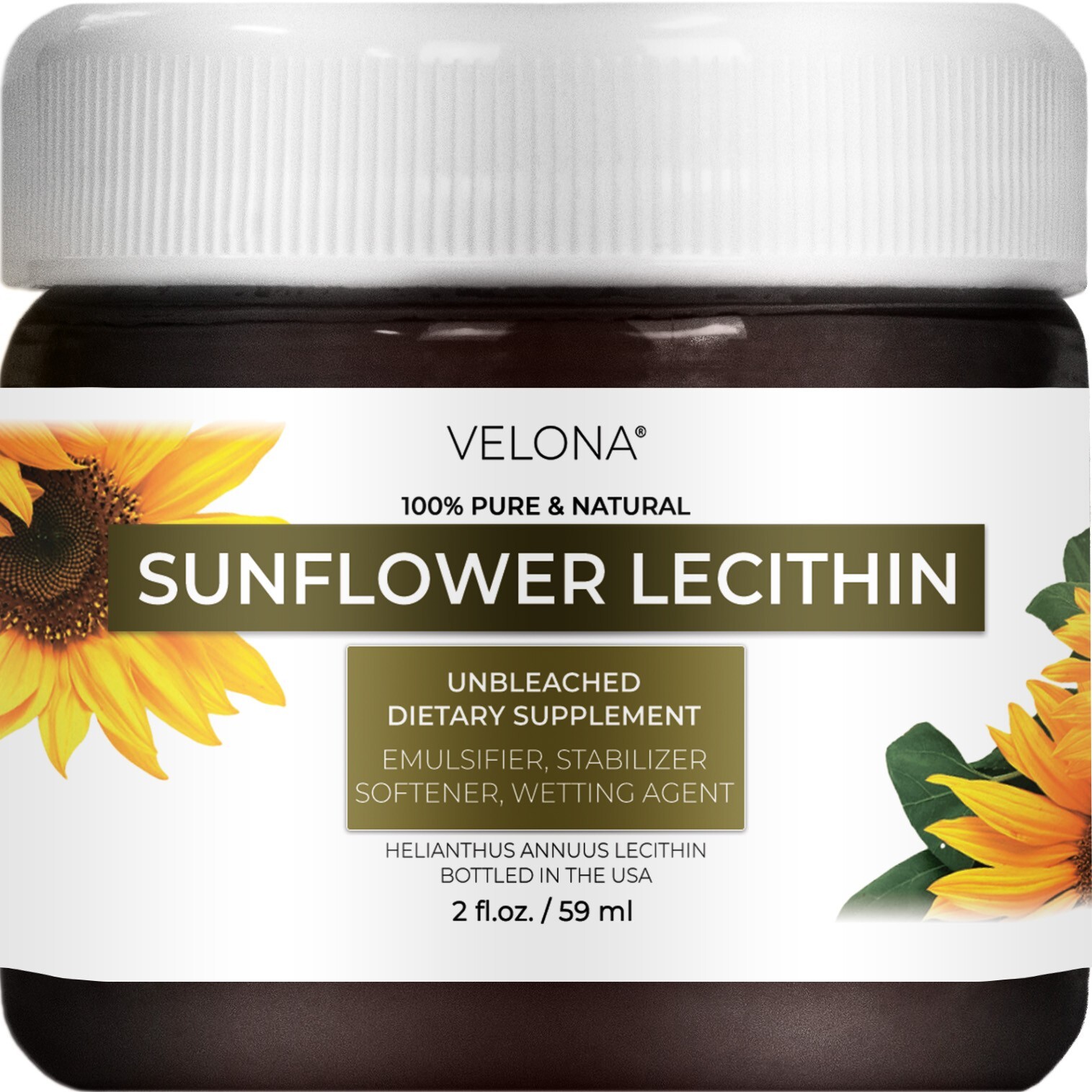 Sunflower Lecithin by Velona – 2 Fl Oz Unrefined Cold Pressed Hair Skin Care