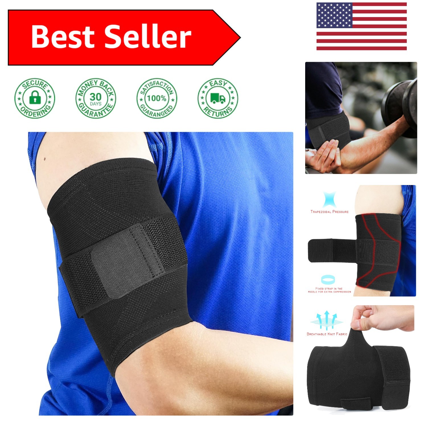 Youth & Adult Bicep Tendonitis Brace with Fixed Strap – Comfortable Compression