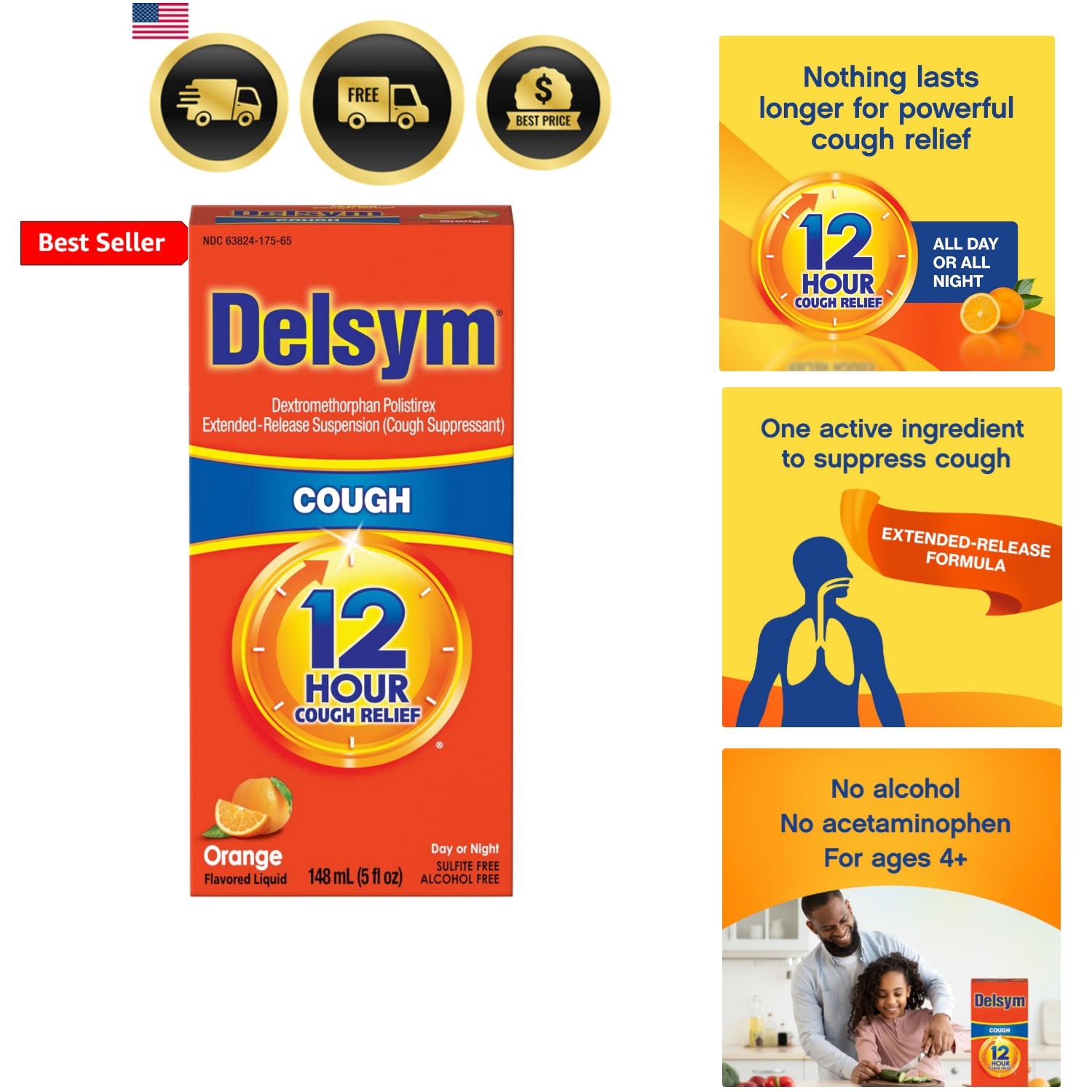 12 Hour Cough Medicine for Adults, Powerful Relief for 12 Hours, Cough Suppre…