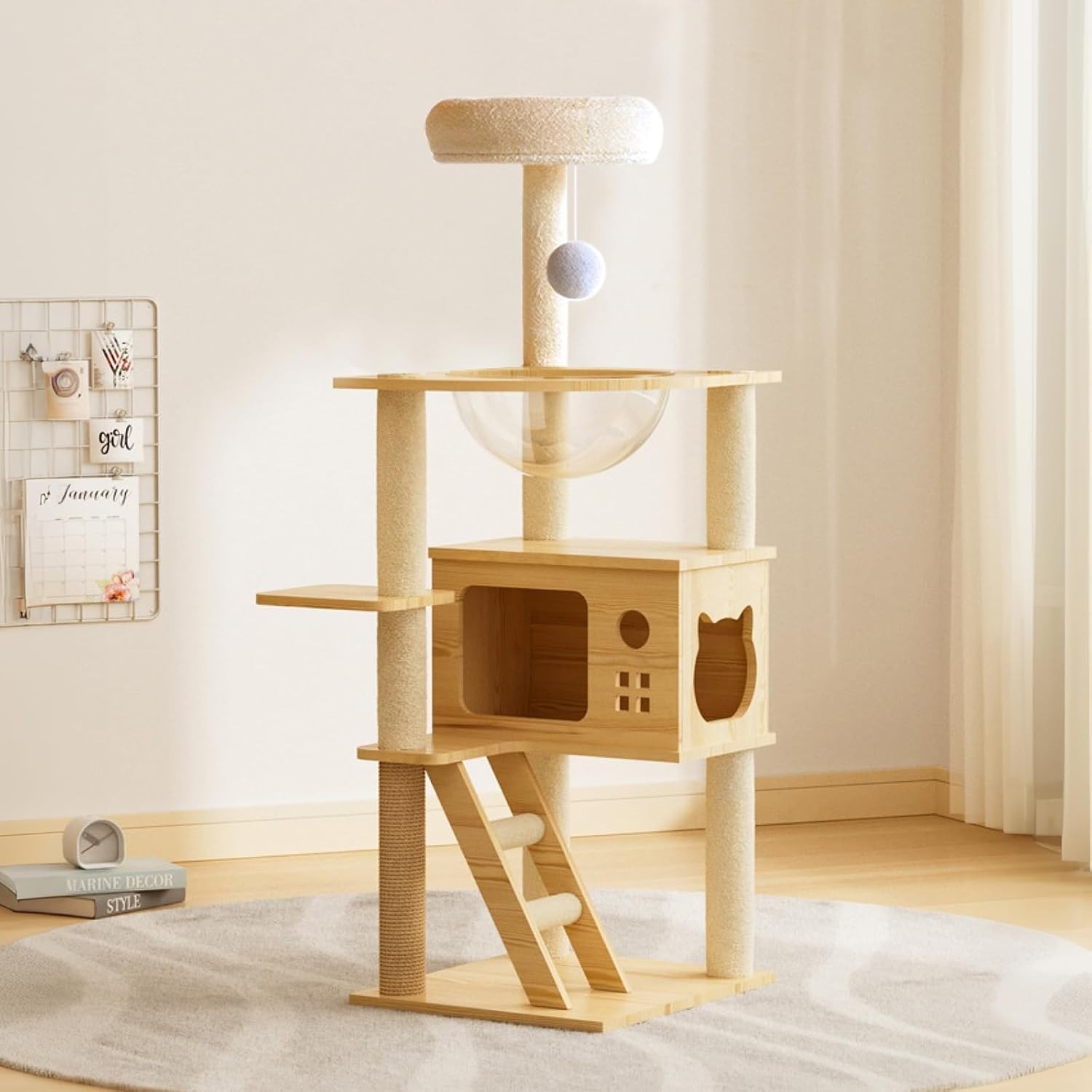 Cat Tree & Litter Box Enclosure,Modern All-in-one Indoor Cats Tower with Large P