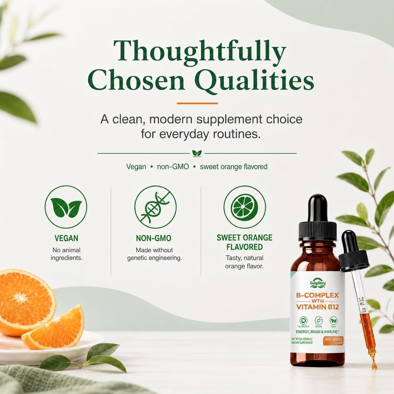 Suiyilary Vitamin B Complex Liquid Drops, B12 Methylcobalamin, B9 Folic, Vitamin