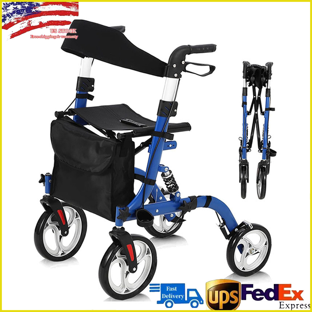 Foldable All Terrain Rollator Walker with Seat and 12″ Rubber Wheels for Seniors