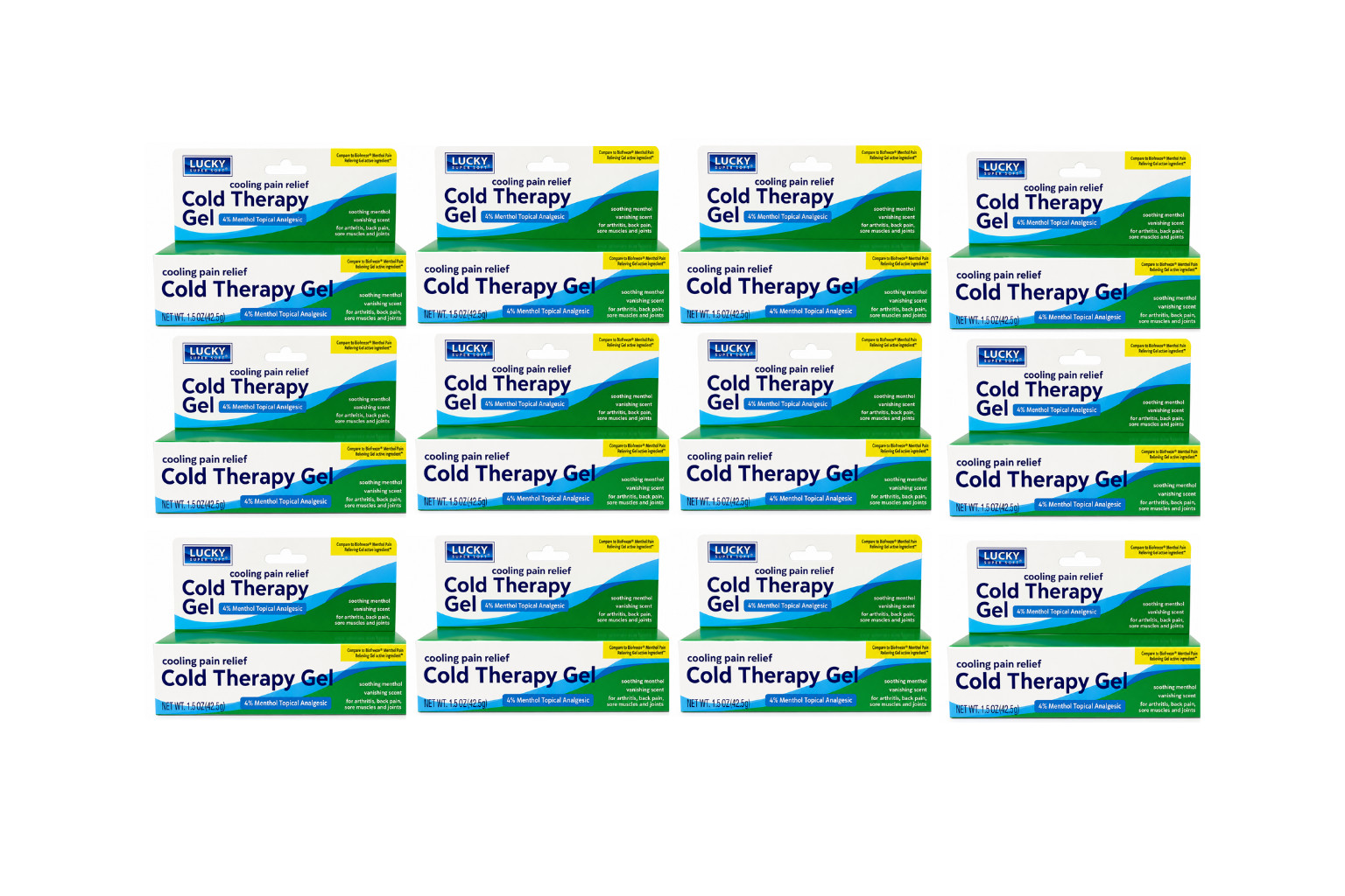 Lucky Super Soft Cold Therapy Gel 12 Pack 4% Menthol Pain Relief 1.5 oz Each