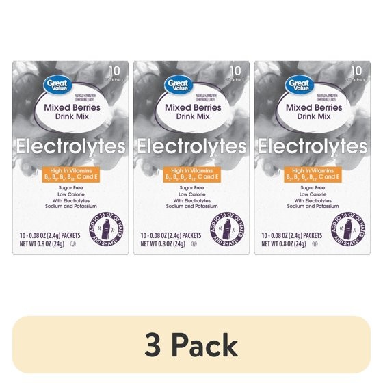 (3 pack)Great Value Electrolyte Mixed Berries Liquid Drink Mix 0.85 oz, 10 Count