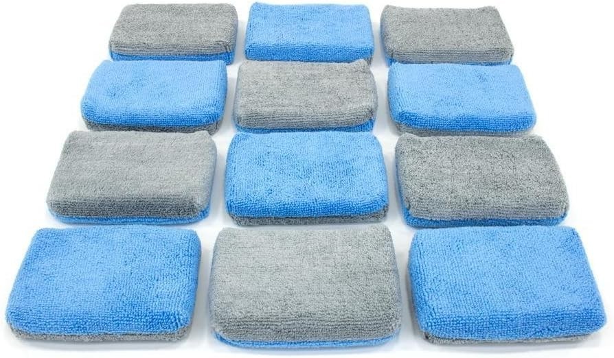 12-Pack Microfiber Ceramic Coating Applicator Sponge with Plastic Barrier
