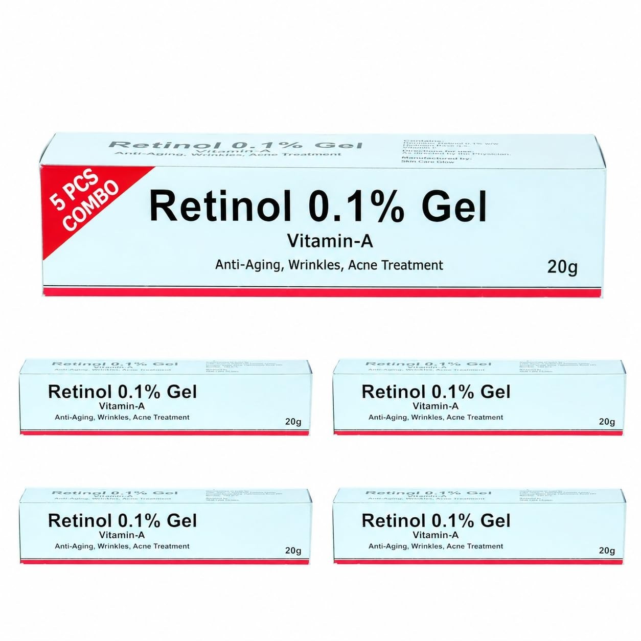 5 Pack Retinol Gel 0.1 Vitamin a Repairs Fine Lines & Wrinkles, Scar Treatment