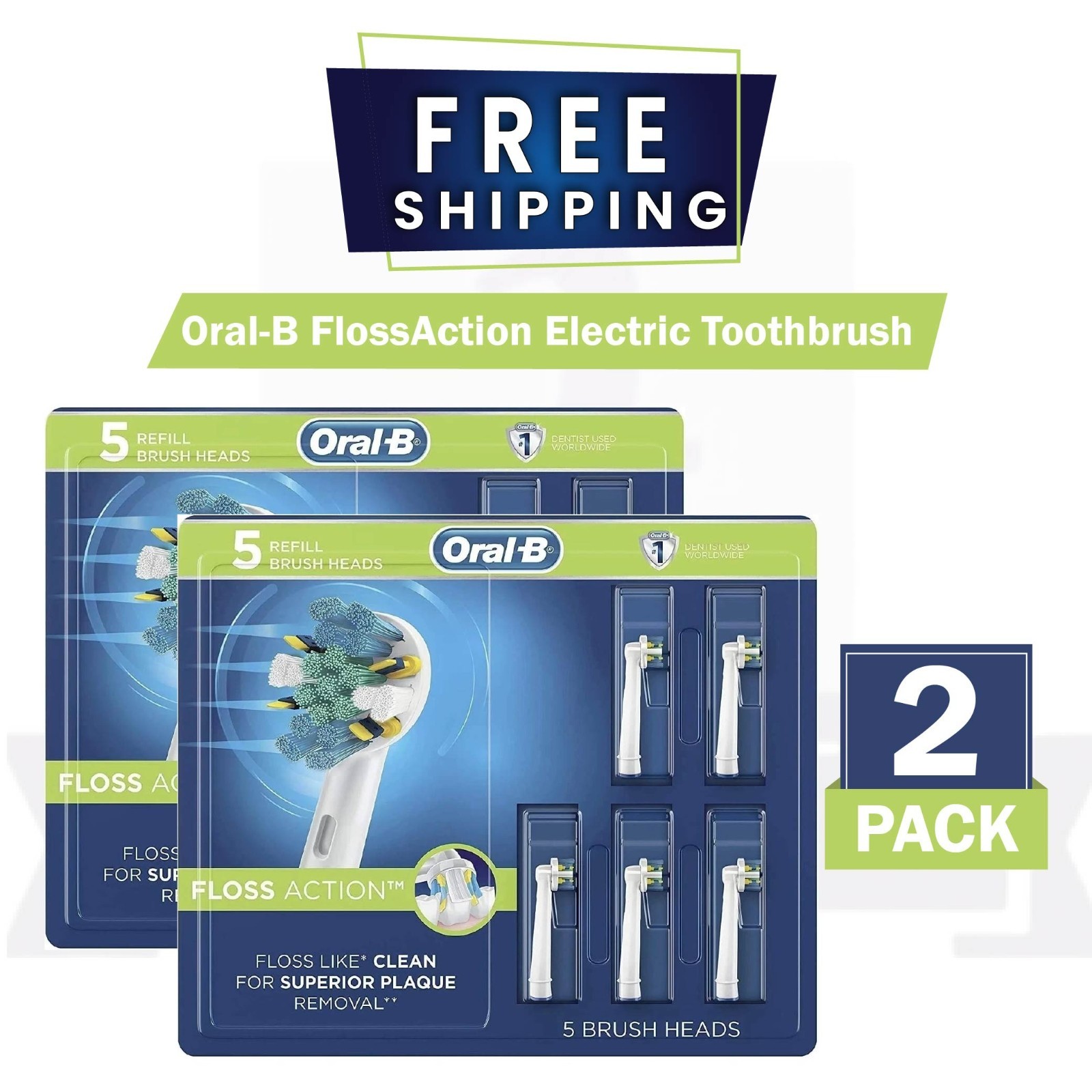 2 X OralB FlossAction Electric Toothbrush Replacement Brush Heads Refills, 10Ct