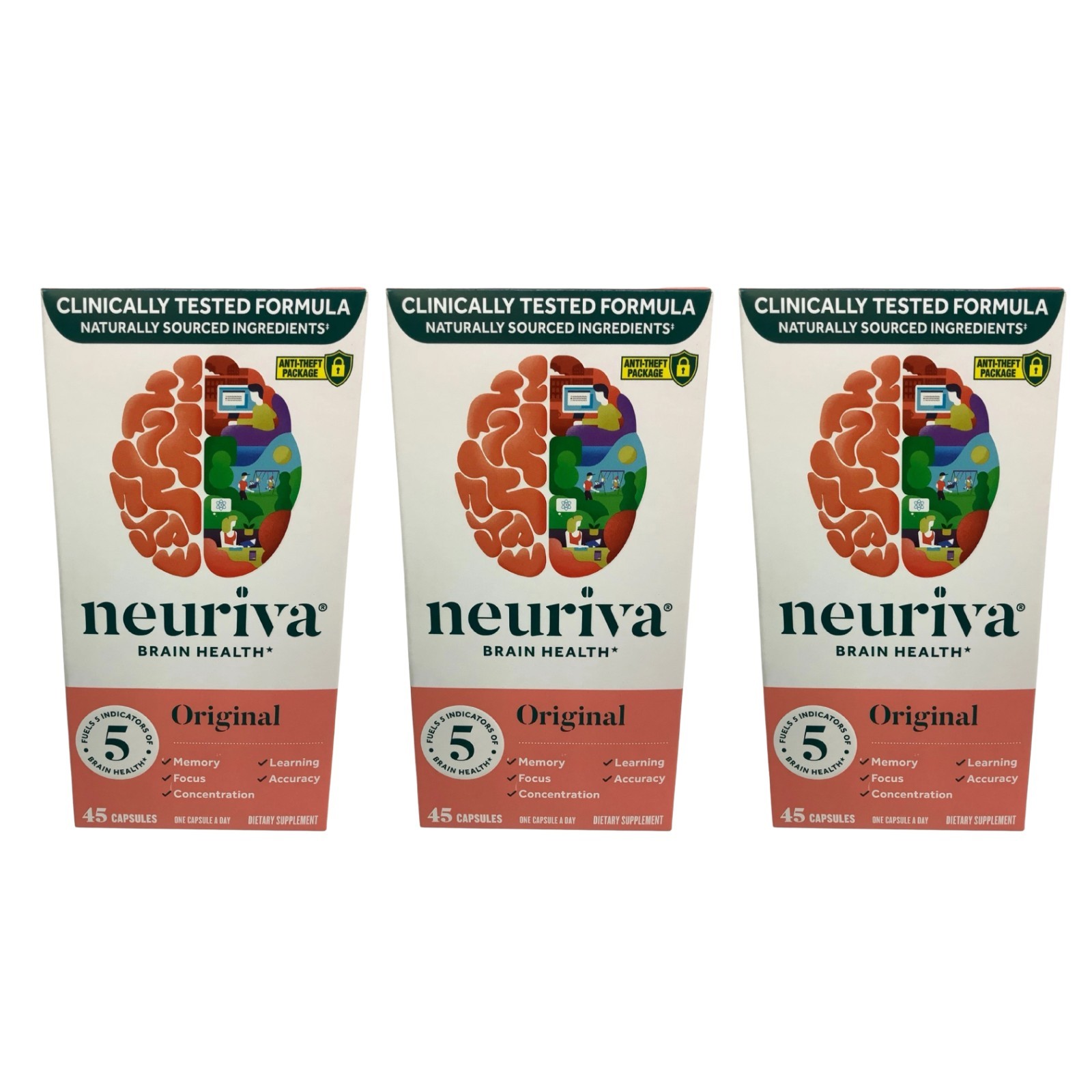Neuriva Brain Health Supplement 45 Capsules Memory Support Lot of 3 EXP 10/26
