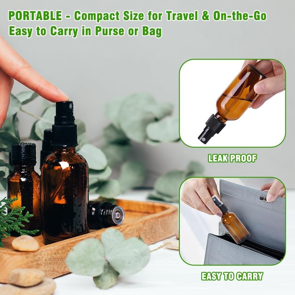2oz Amber Glass Spray Bottles: Leakproof & Multi-Purpose Design for DIY