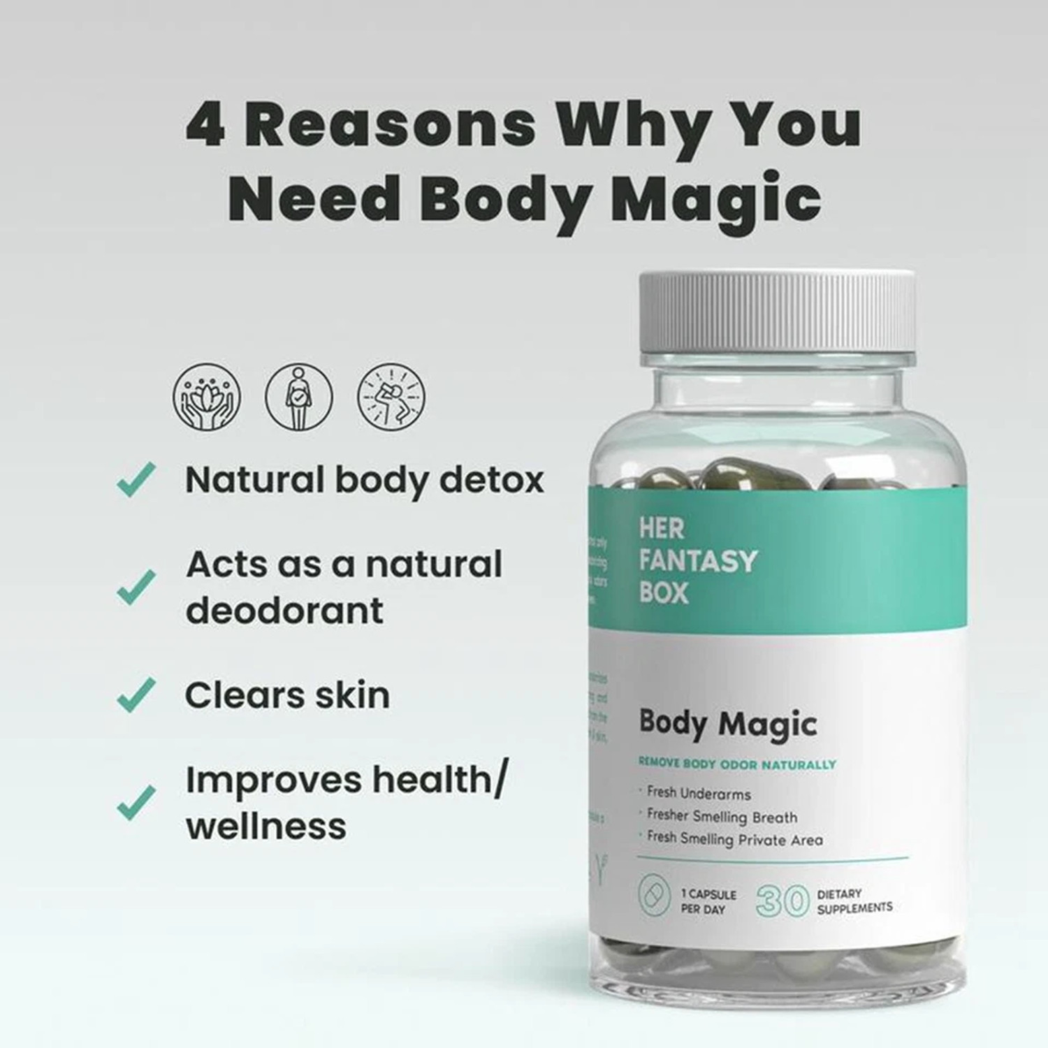 Body Magic Chlorophyll 30 Capsules for Detox Digestion Gut Skin Energy Booster