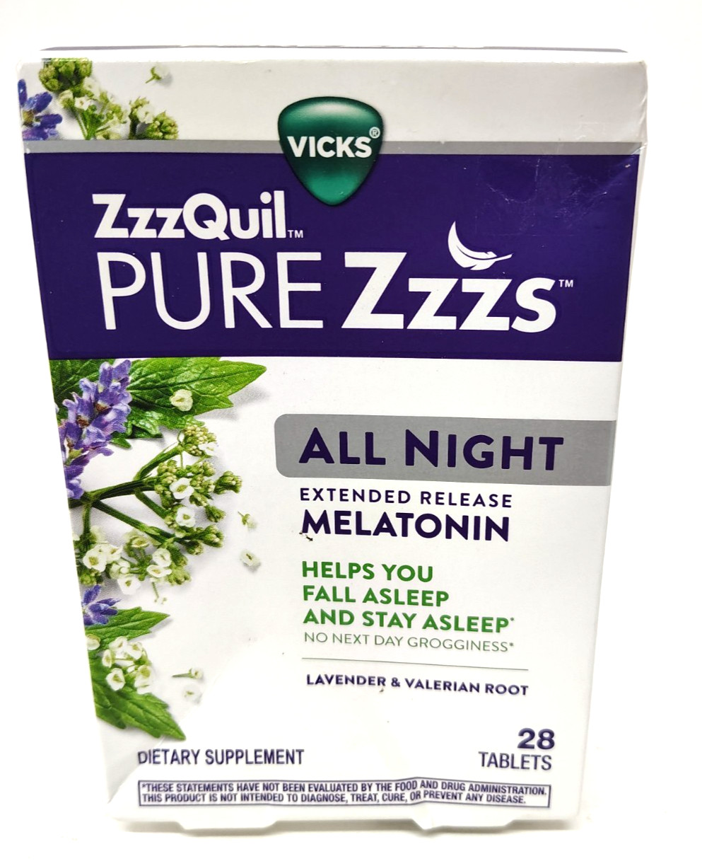 Vicks ZzzQuil Pure Zzzs All Night Extended Release Melatonin Tablets, 28ct 08/26
