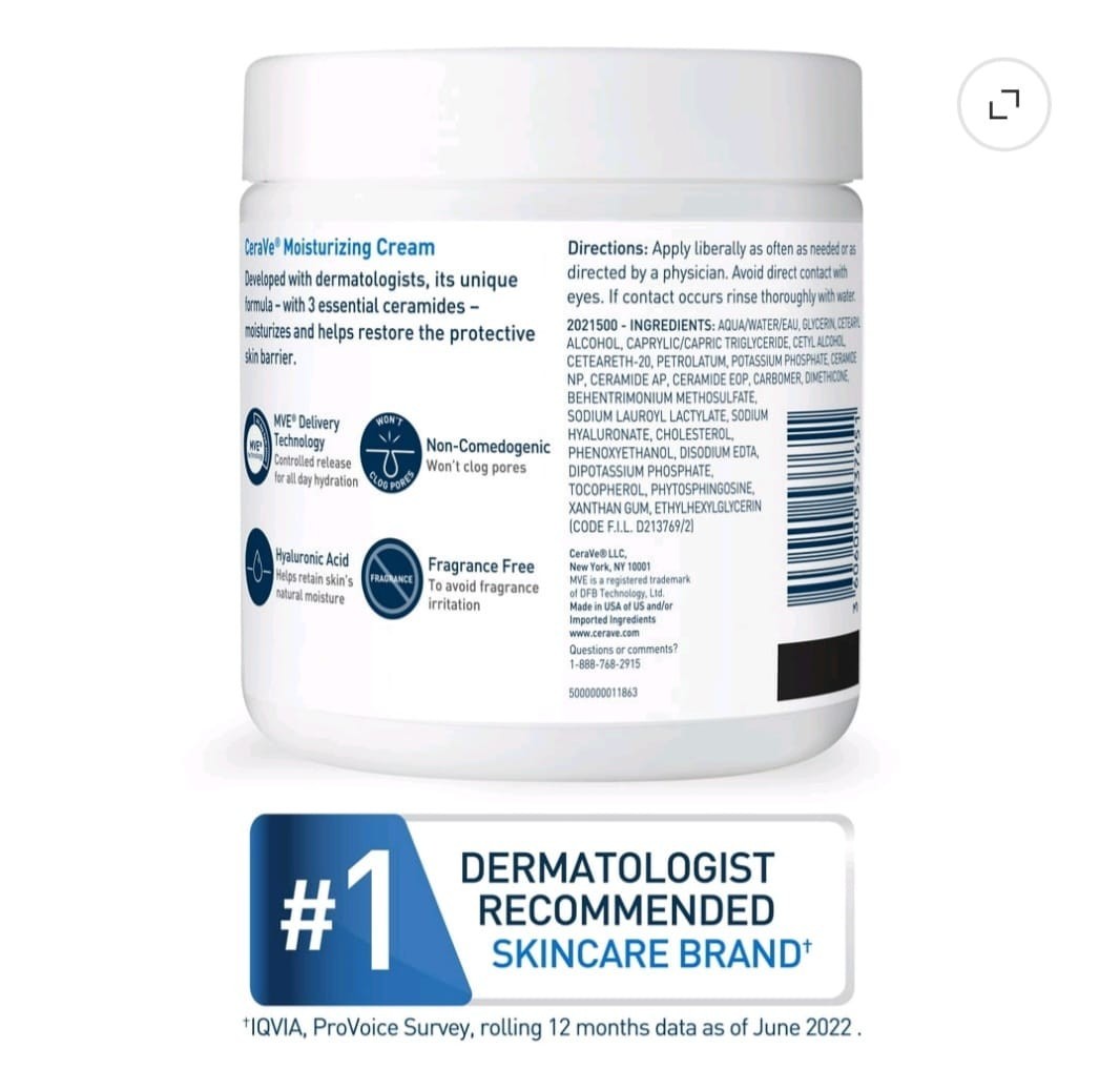 Cereve Moisturizing cream for face & Body Normal to Very Dry Skin With pump 16oz