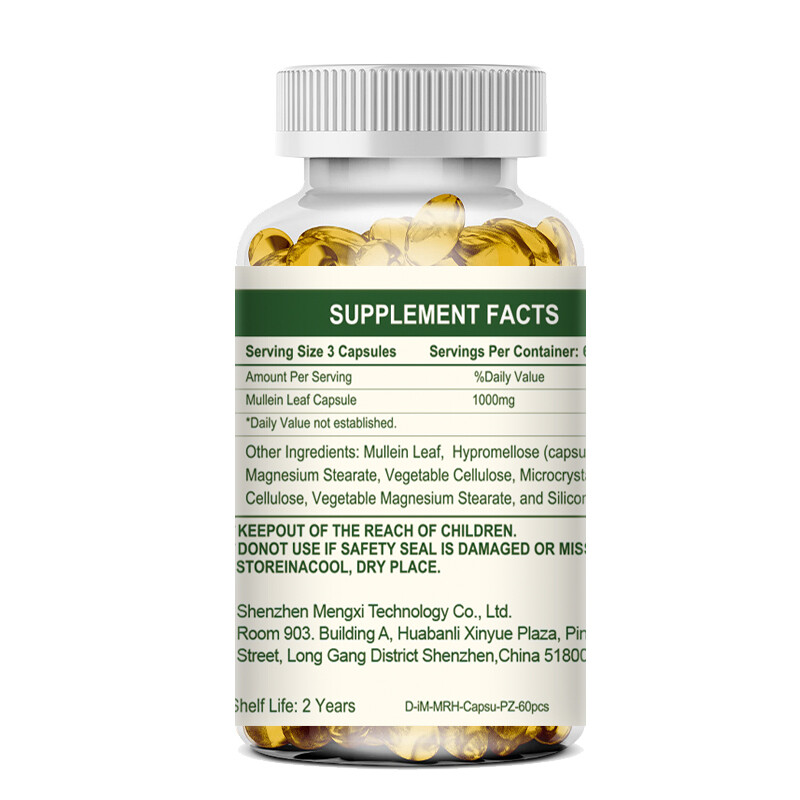 Mullein Leaf 60 Capsules for Lung Cleansing & Detox Herbal Dietary Supplement