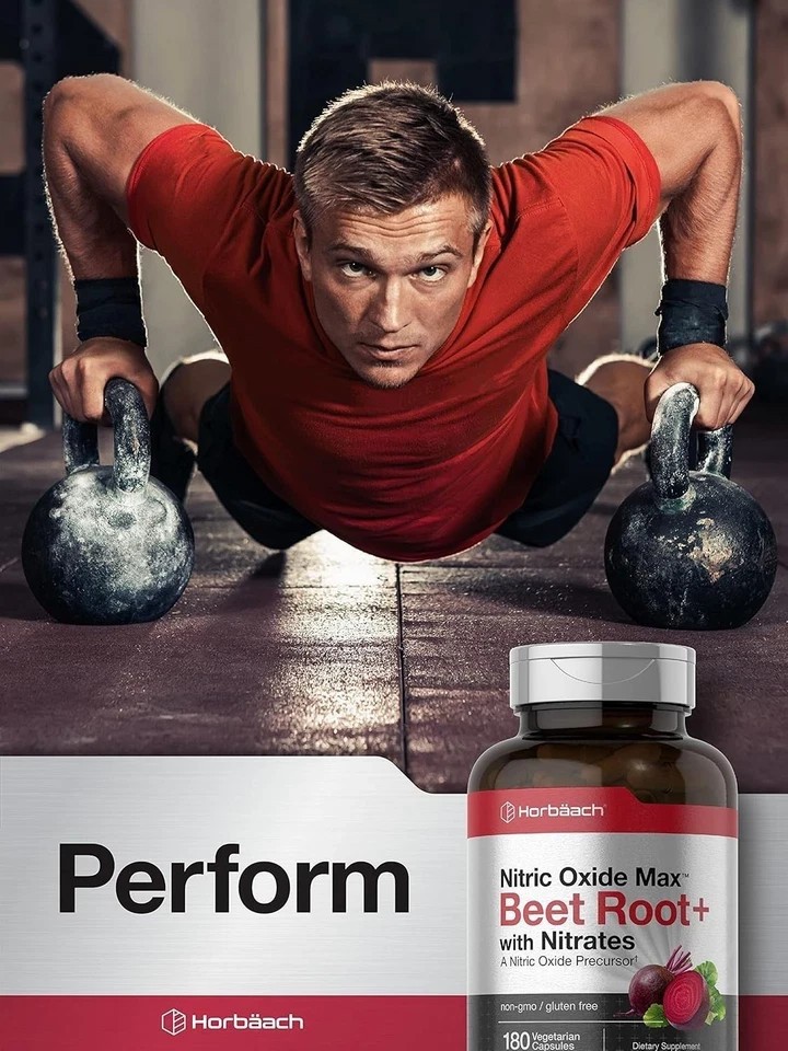 Nitric Oxide Beet Root Capsules | With Nitrates | 180 Count | Horbaach by