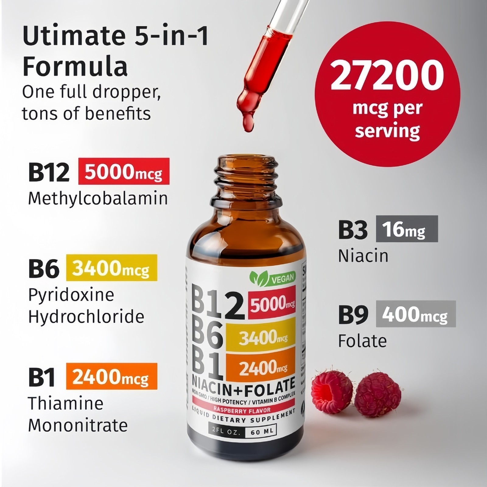 Vitamin B Complex, B12 Sublingual Liquid Drops B6 B1 Niacin+Folate – Add 3 Pay 2