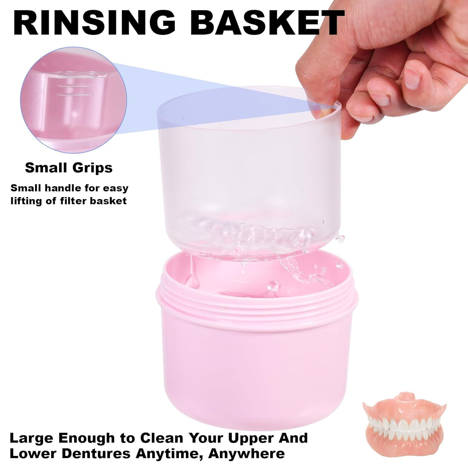 Denture Case, Leak Proof Denture Bath Cup for Travel, Denture Container Cups for