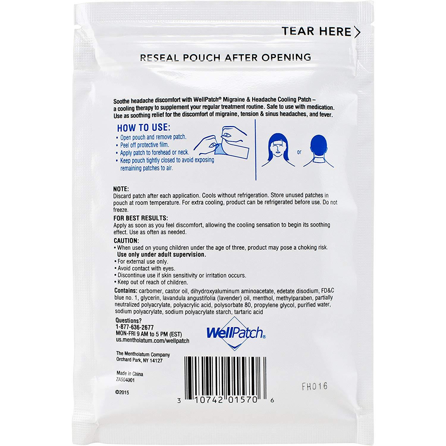 2 Pack Well Patch Cooling Headache Pads Migraine 4 In A Box Lasts Up To 8 Hours