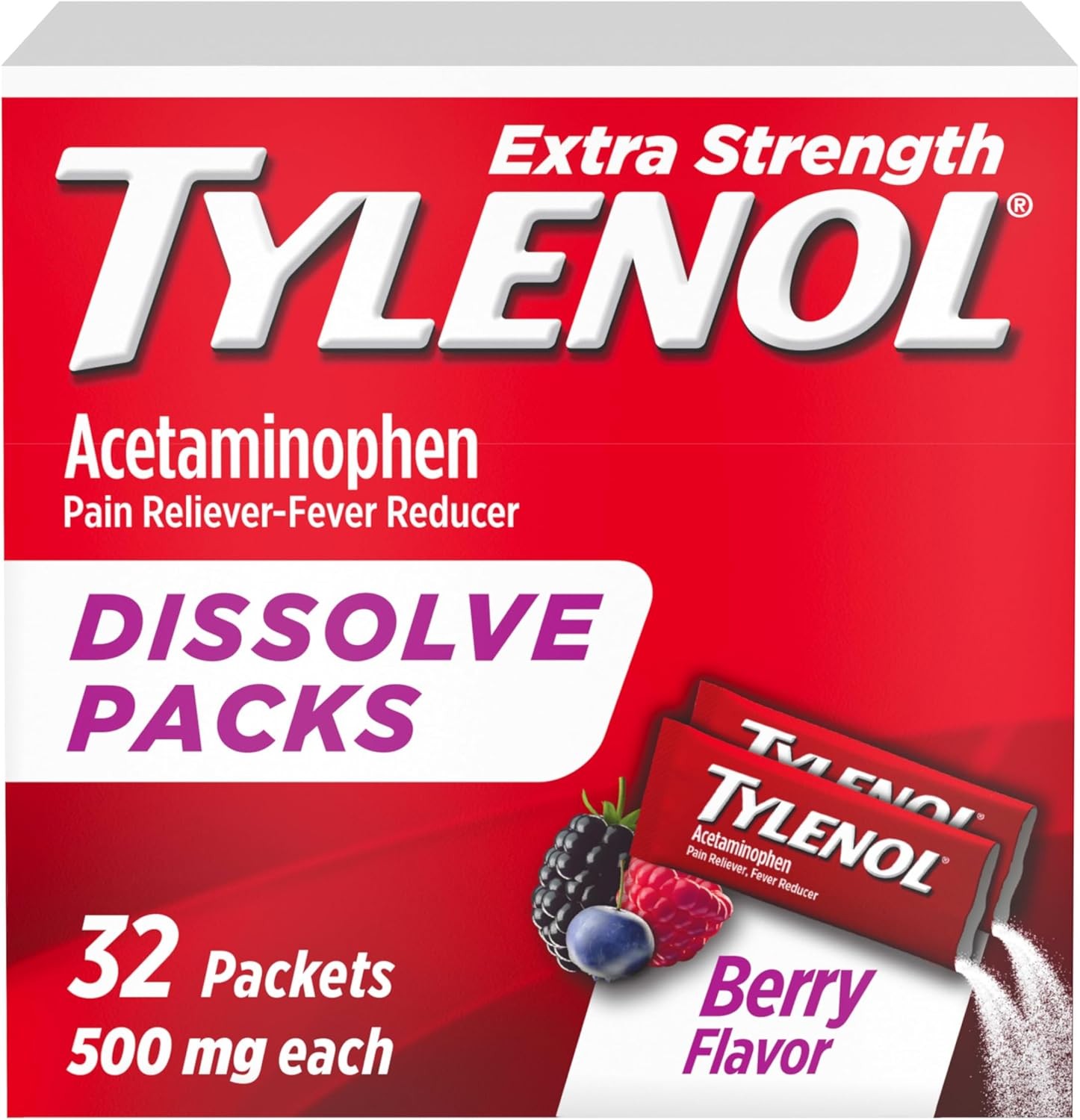 Tylenol Extra Strength Dissolve Powder Packs, 500 mg Acetaminophen 32 Count