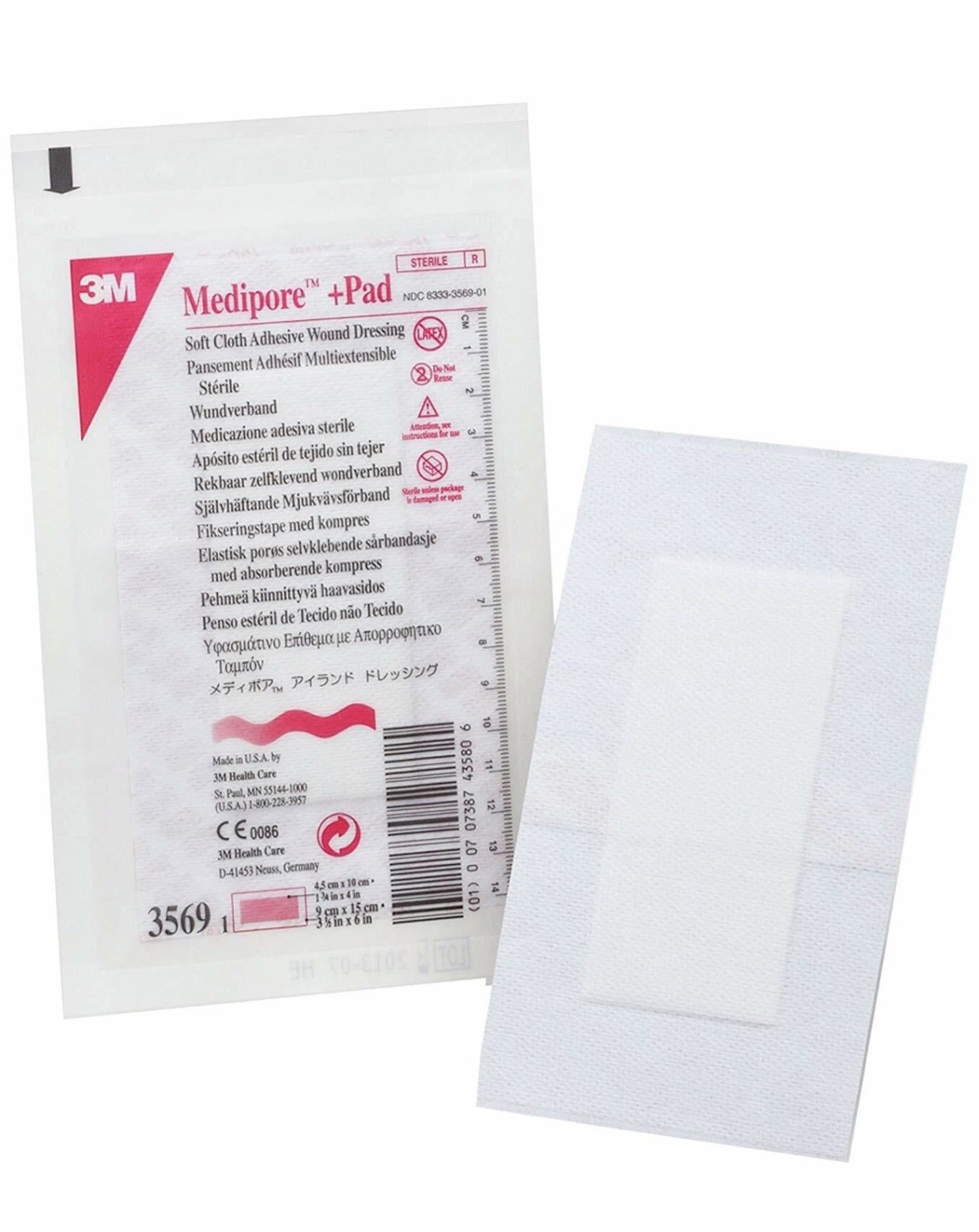 3M Medipore + Pad Adhesive Dressing Soft Cloth 3.5 inch x 6 Inches ( 20 pack)