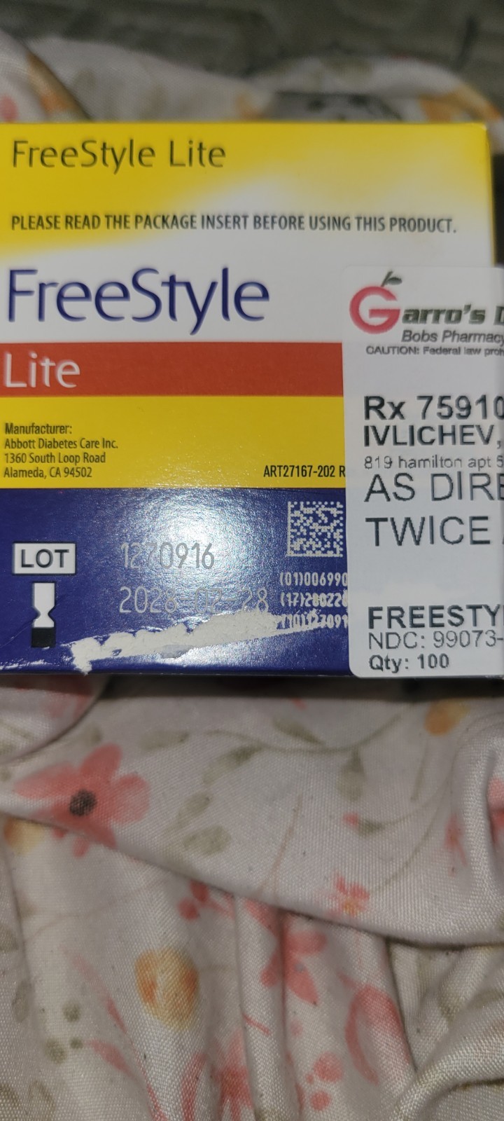 FreeStyles Lites Blood Glucose Diabetic Test Strips 100ct Imported EXP 1-2028