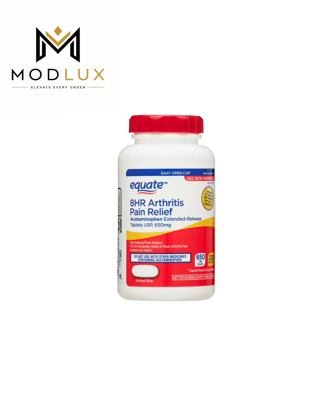 **Equate Acetaminophen 650mg Extended Release Tablets 225 Count Easy-Open Cap**