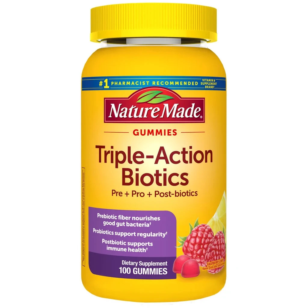 Nature Made Triple Action Biotic Gummy, Pre + Pro + Post-Biotics, 100 Gummies