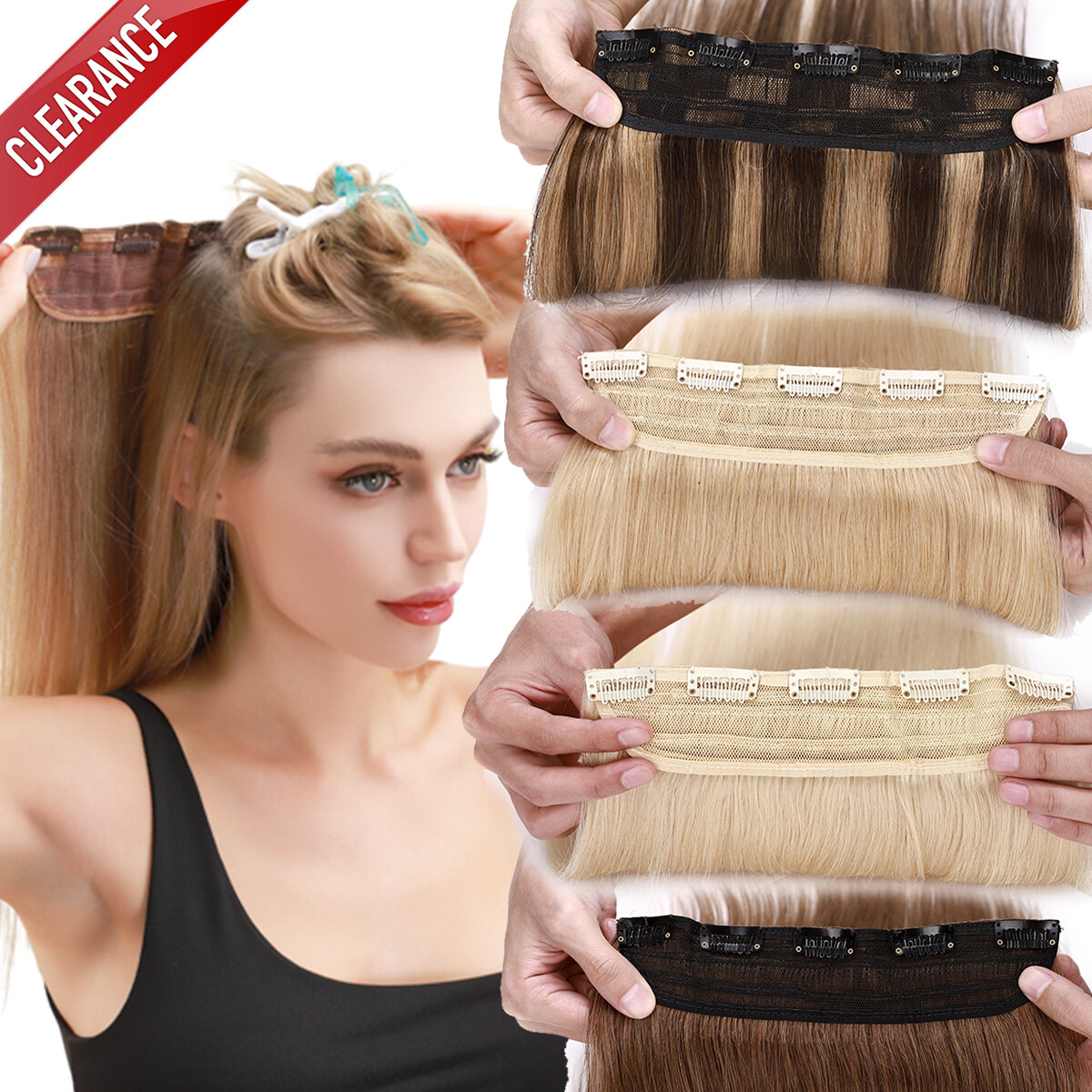 Thick 100% Real Remy Human Hair Extensions One Piece Clip In 3/4 Full Head Weft