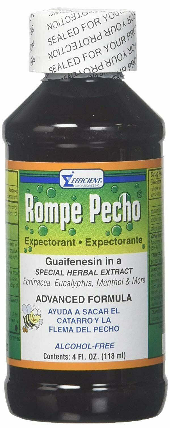 Rompe Pecho Cough Syrup Expectorant Special in Herbal Extract Alcohol Free 4 Oz