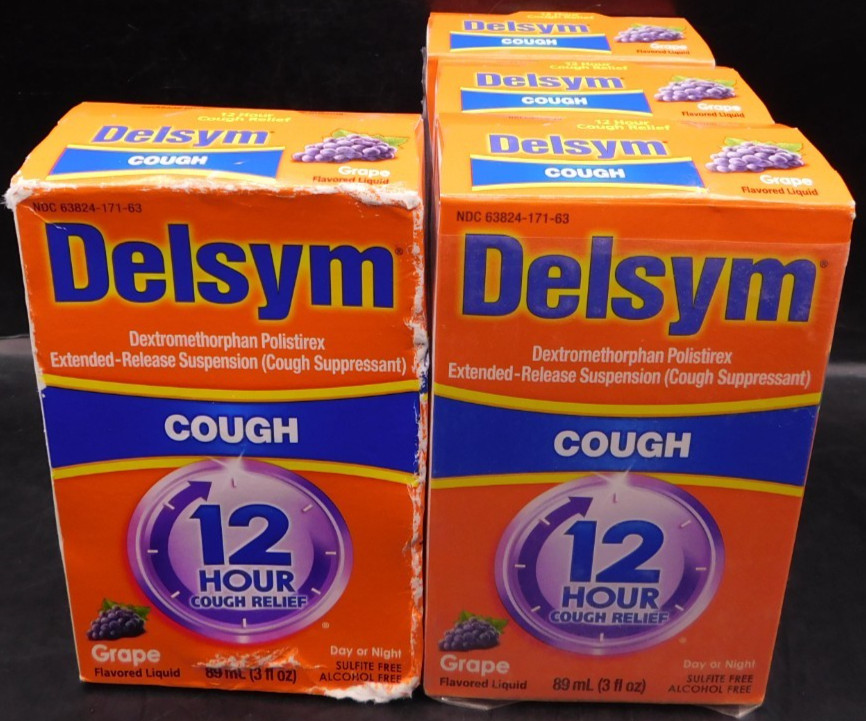 4 Pk Delsym 12Hr Cough Relief Liquid Grape Flavor 3Fl Oz Ea Exp: 10/26+ New