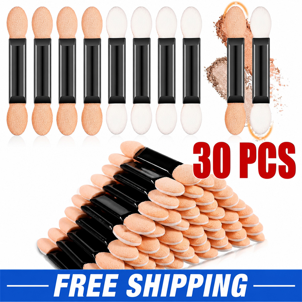 30PCS Double Ended Eye Shadow Sponge Applicator Brushes Makeup Tool Set
