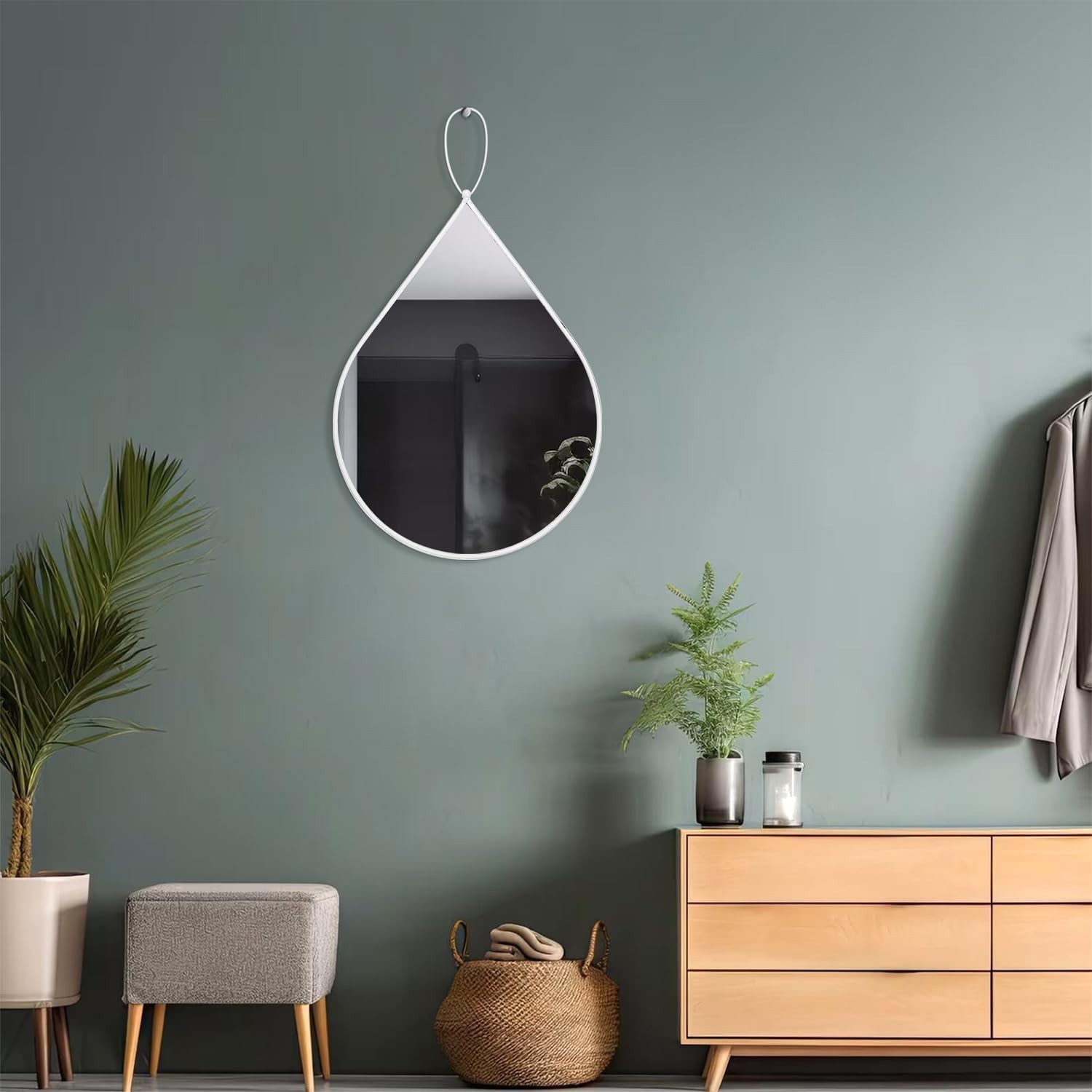 Small Wall Mirrors Decorative White Teardrop Hanging Mirror Irregular Oval Wa…