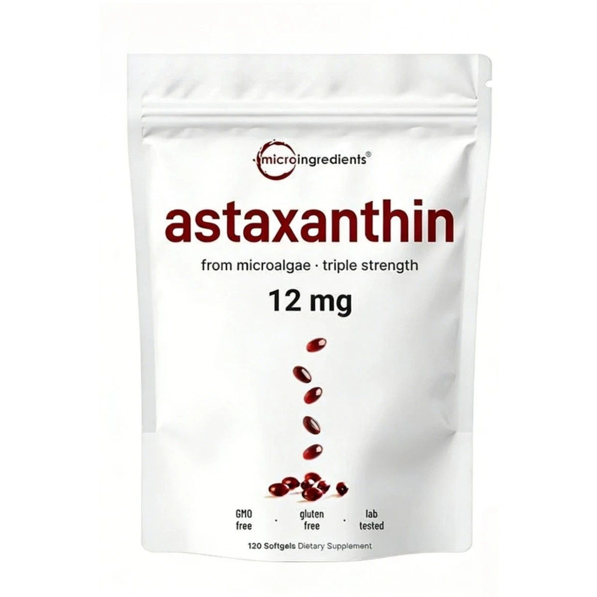 Micro Ingredients Astaxanthin 12mg – Natural Tanning, Easy-to-Swallow Softgels