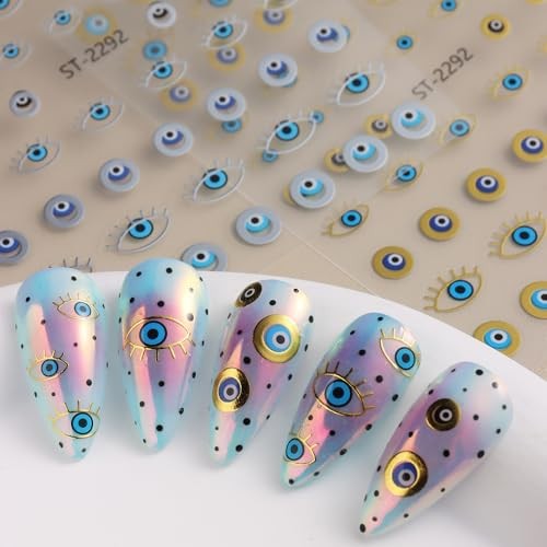 6 Sheets Evil Eye Nail Stickers for Nail Art,Gold Silver Metallic Evil Style-25