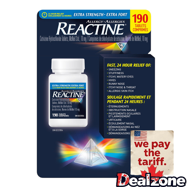Reactine Extra Strength 190 Tablets Fast Allergy Relief Non-Drowsy Canada