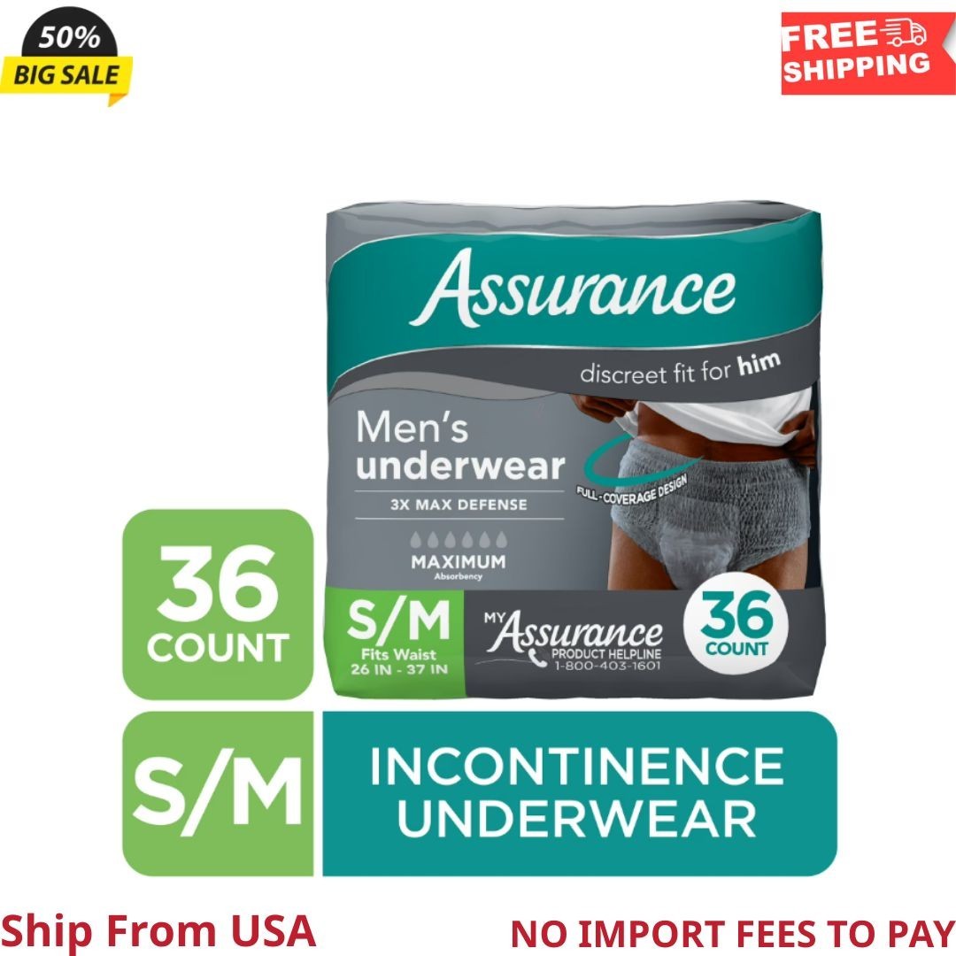 Assurance Men’s Incontinence Underwear, S/M , Maximum Absorbency (36 Count) New