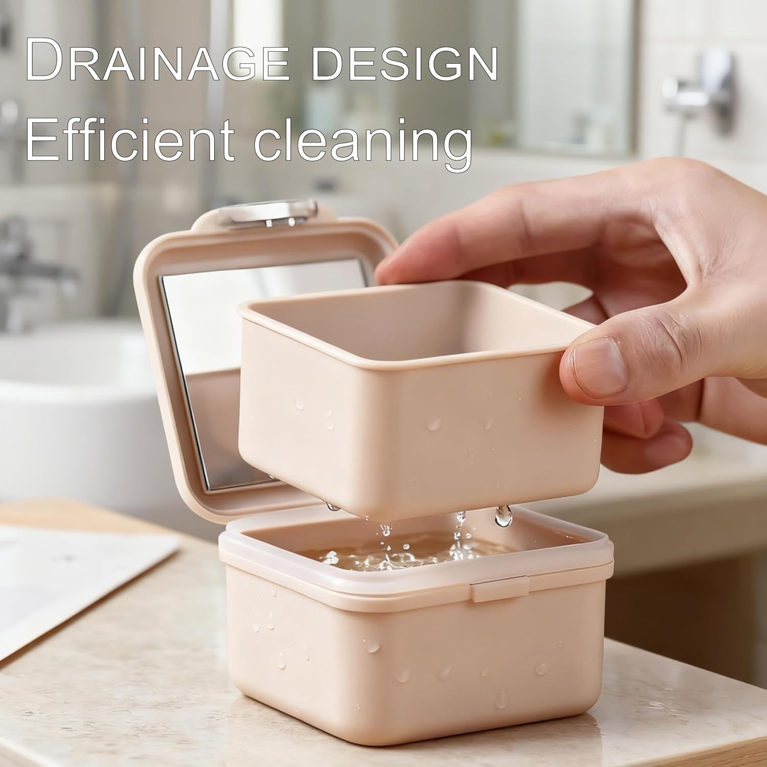 Portable Denture Cleaning & Storage Box with Mirror & Accessories