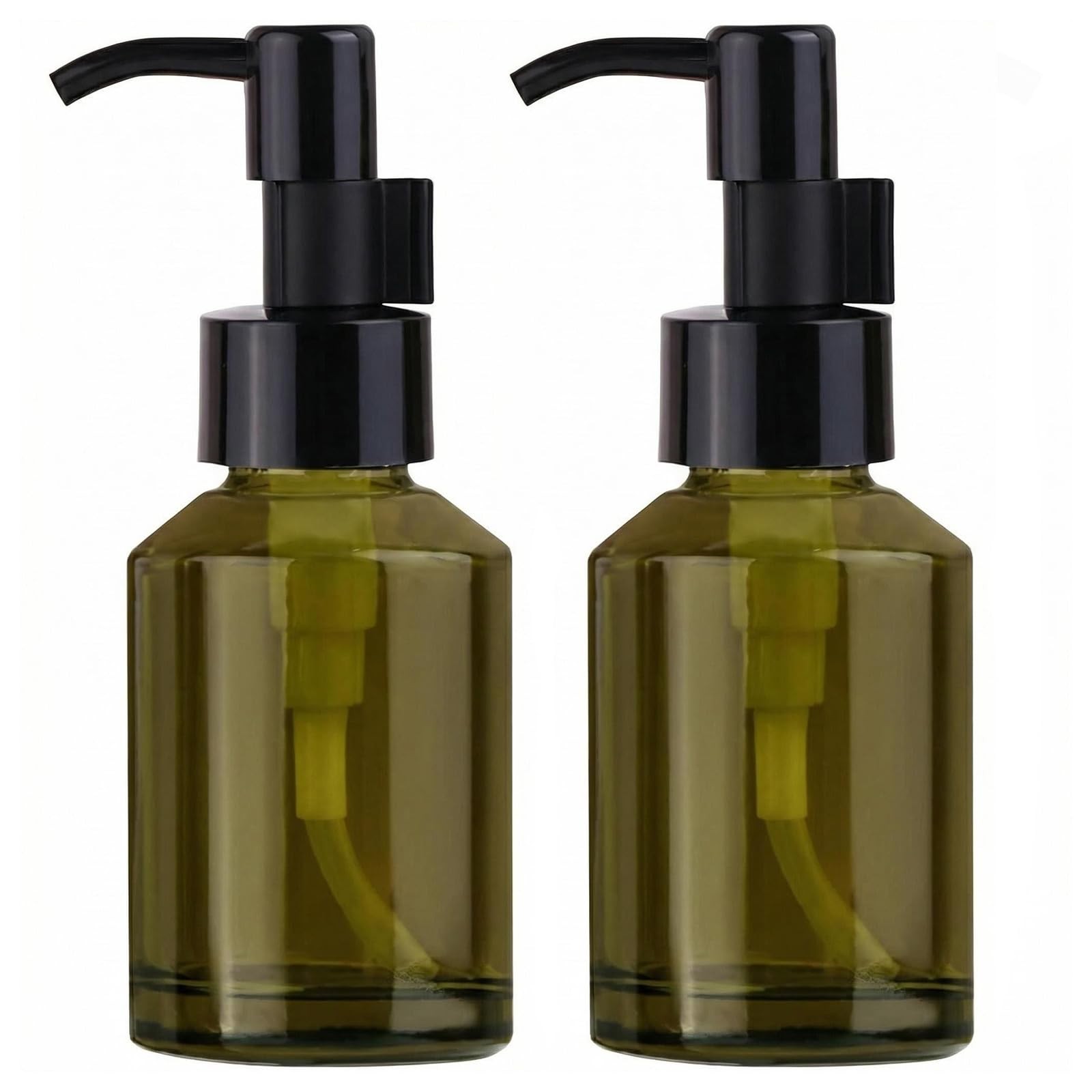2Pcs 60ml/2oz Empty Green Glass Lotion Pump Bottles with Black Pump Top Refil…