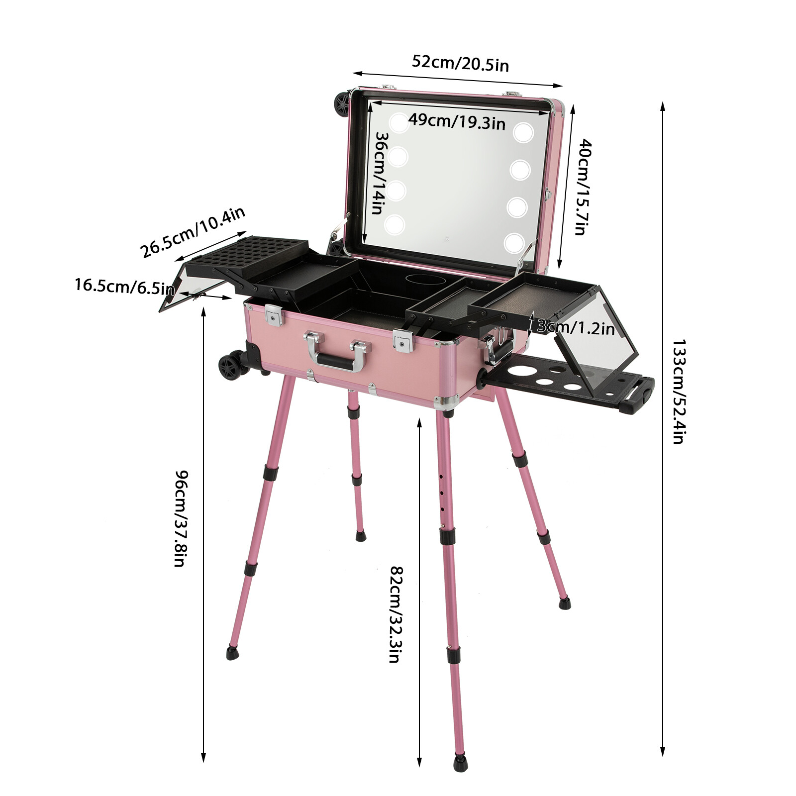 Professional Cosmetic Travel Case Vanity Organizer Rolling Makeup Train Case