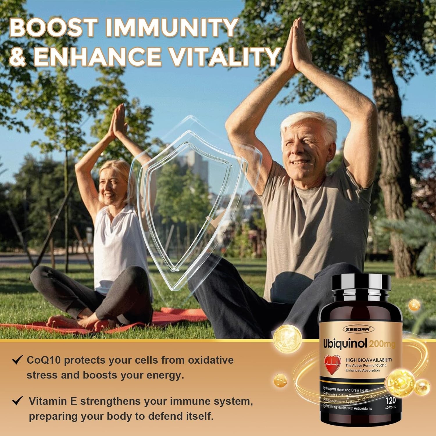 ZEBORA Ubiquinol CoQ10 200mg Softgels, 4-in-1 Powerful Antioxidant For Heart And