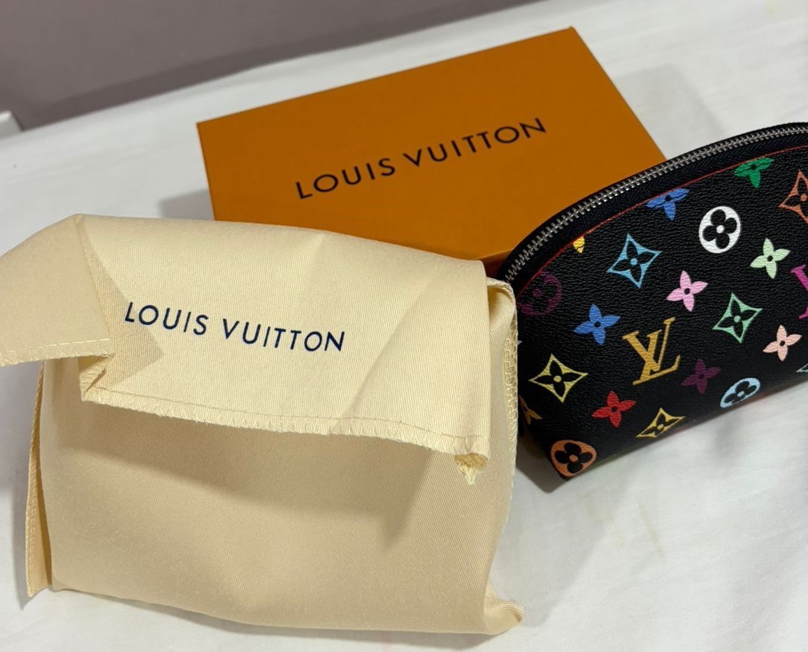 Auth Louis Vuitton Monogram Multicolor Noir Pochette Cosmetic Pouch Bag