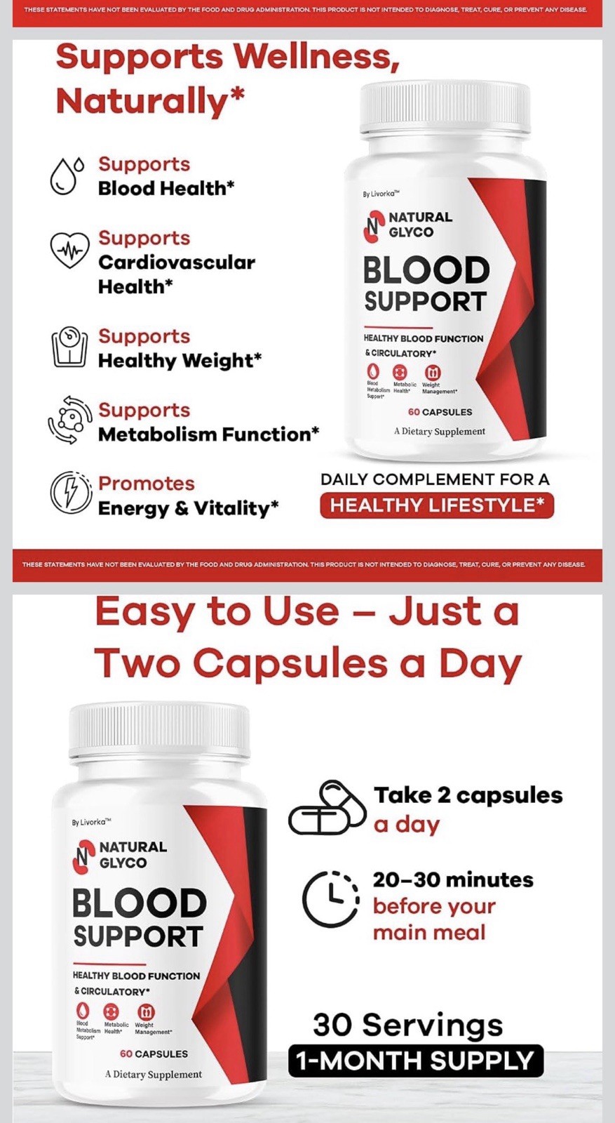Natural Glyco Blood Support 2-Pack Capsules, 2 Bottles, 30 Capsules Each