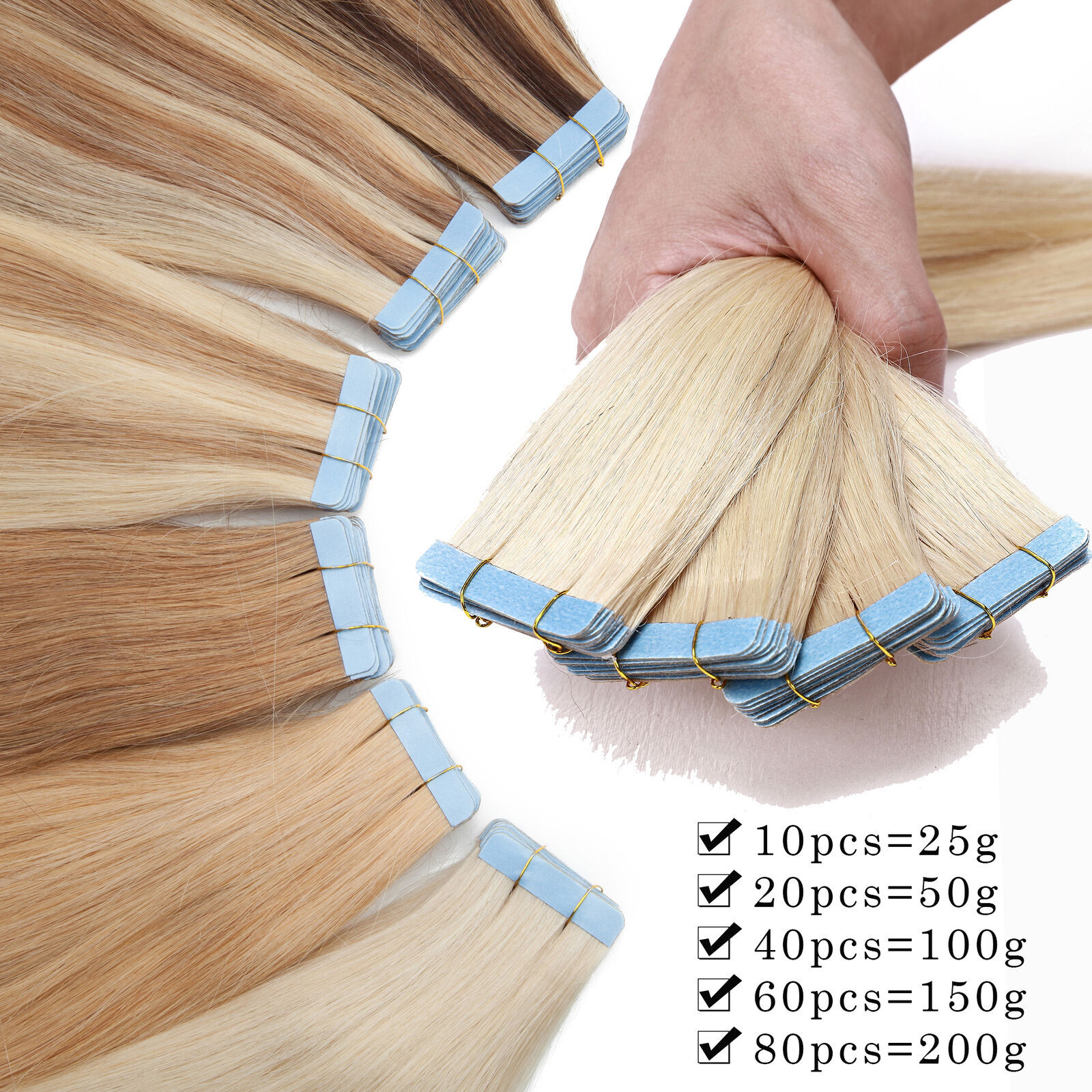 Tape In Remy Human Hair Extensions Thick Full Head Skin Weft CLEARANCE Straight