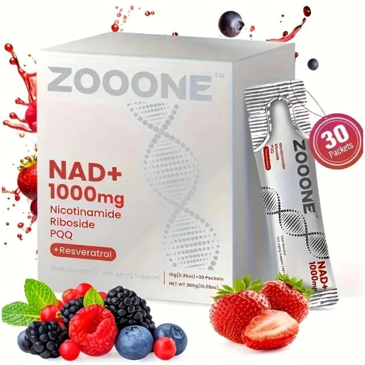 NAD+ 1000mg Nicotinamide Riboside Liquid Supplement Single Serve 30 Packets