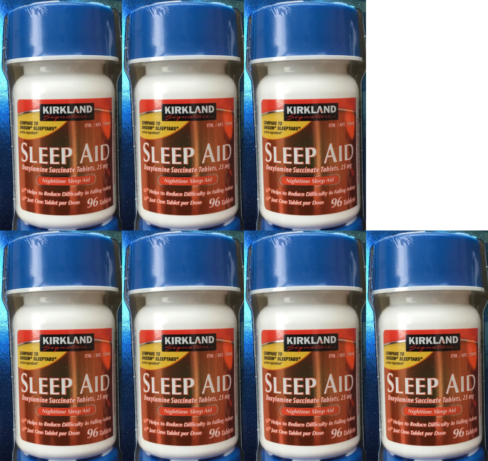 Kirkland Sleep Aid 25 mg 96 Tablets x 7 bottles exp Jan 2027