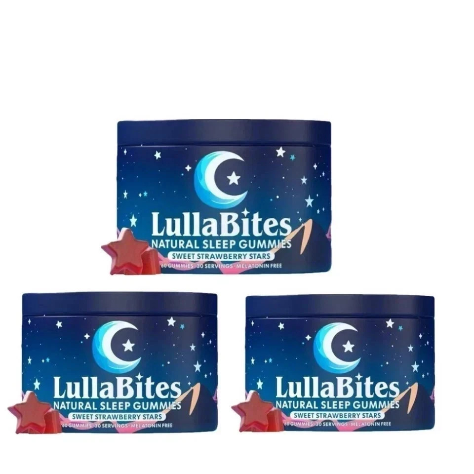 3 pk NEW LullaBites Natural Sleep Gummies Strawberry Stars Flavor 60 Gummies*