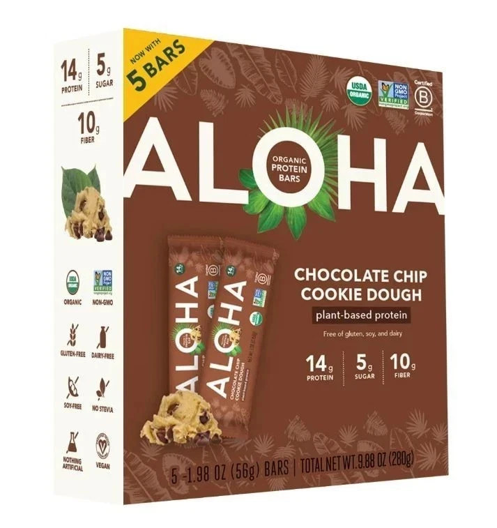ALOHA Plant Based Protein Bars, Chocolate Chip Cookie Dough, 14g Protein 5 pack