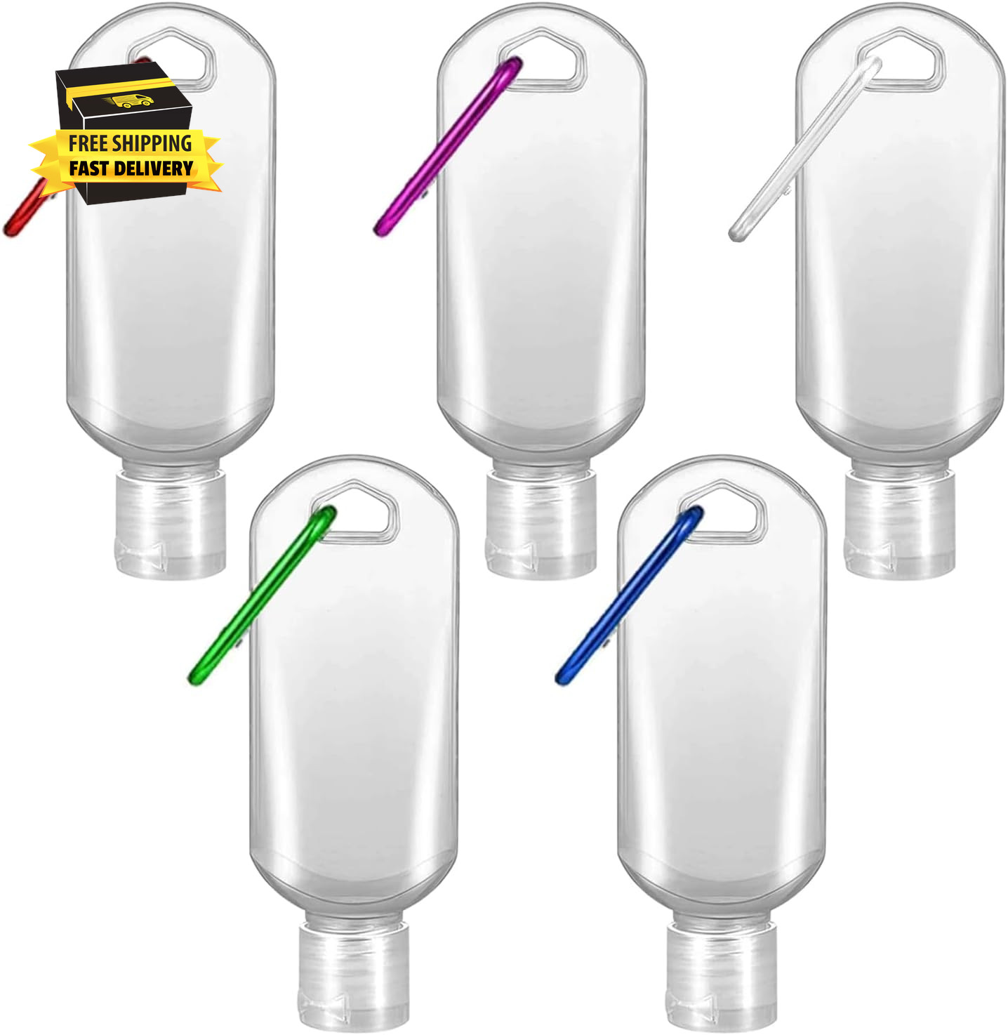 5 Pack Refillable Travel Plastic Bottles Containers with Clip Hand Sanitizer Tra