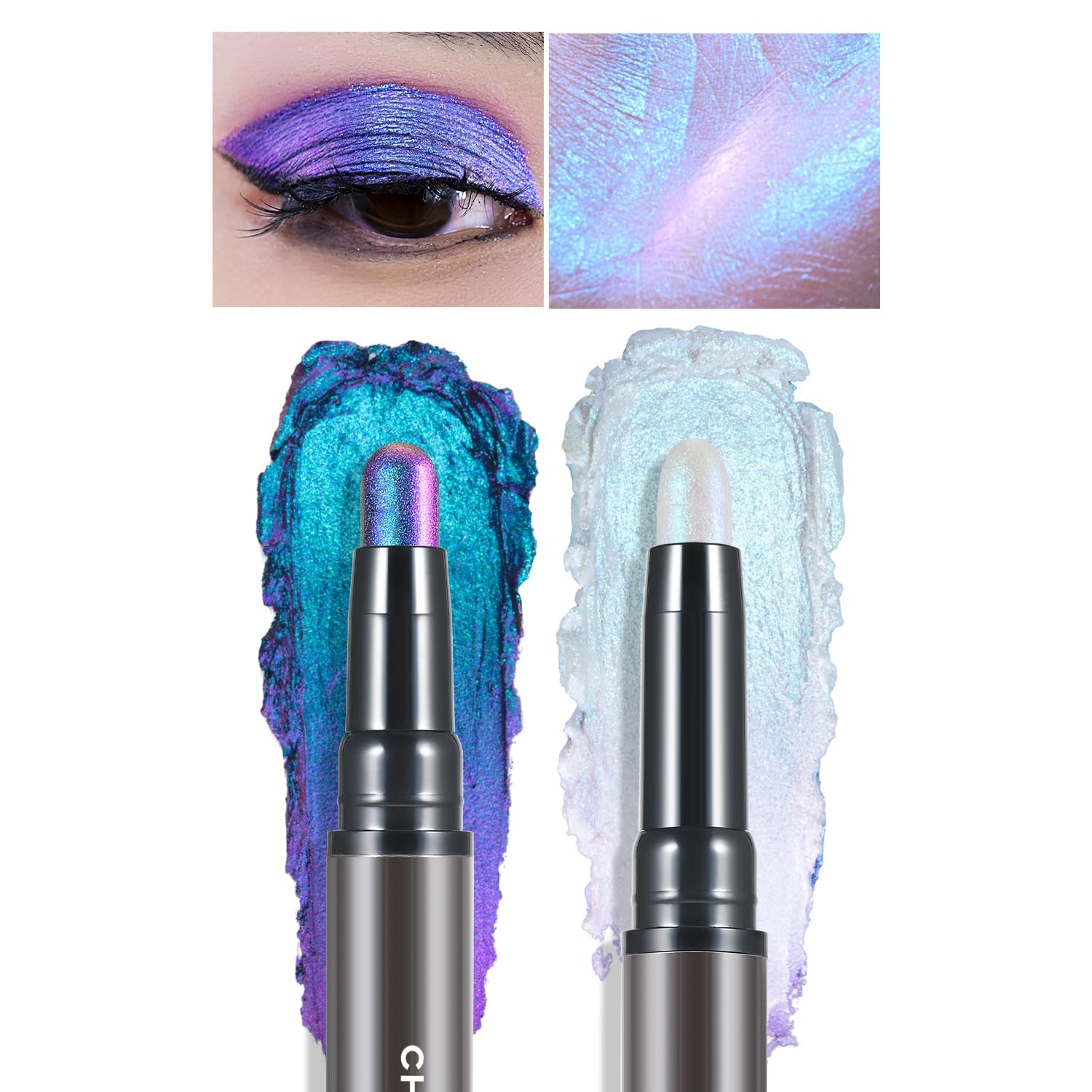 Multichrome 2 in 1 Cream Eyeshadow Stick, Waterproof Eye Brightener Highlight…