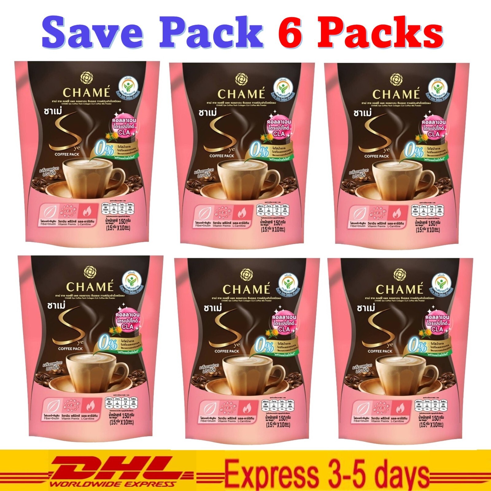 6x Chame Sye Coffee Plus Tripeptide Collagen Weight Control Natural extracts